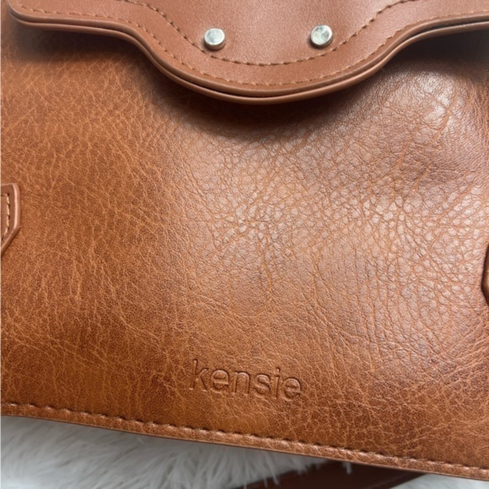 Kenzie, rich brown, curved edge crossbody bag. NWT.